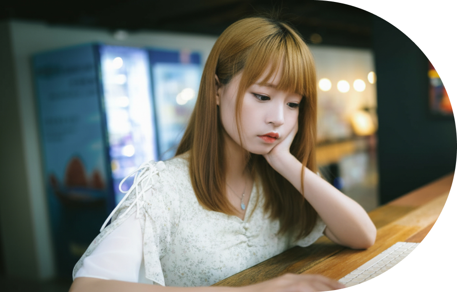 悩んでいる女性の写真